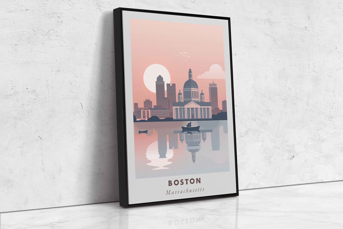 Boston Massachusetts Harbor Sunrise Domed Building Travel Poster - Image 2