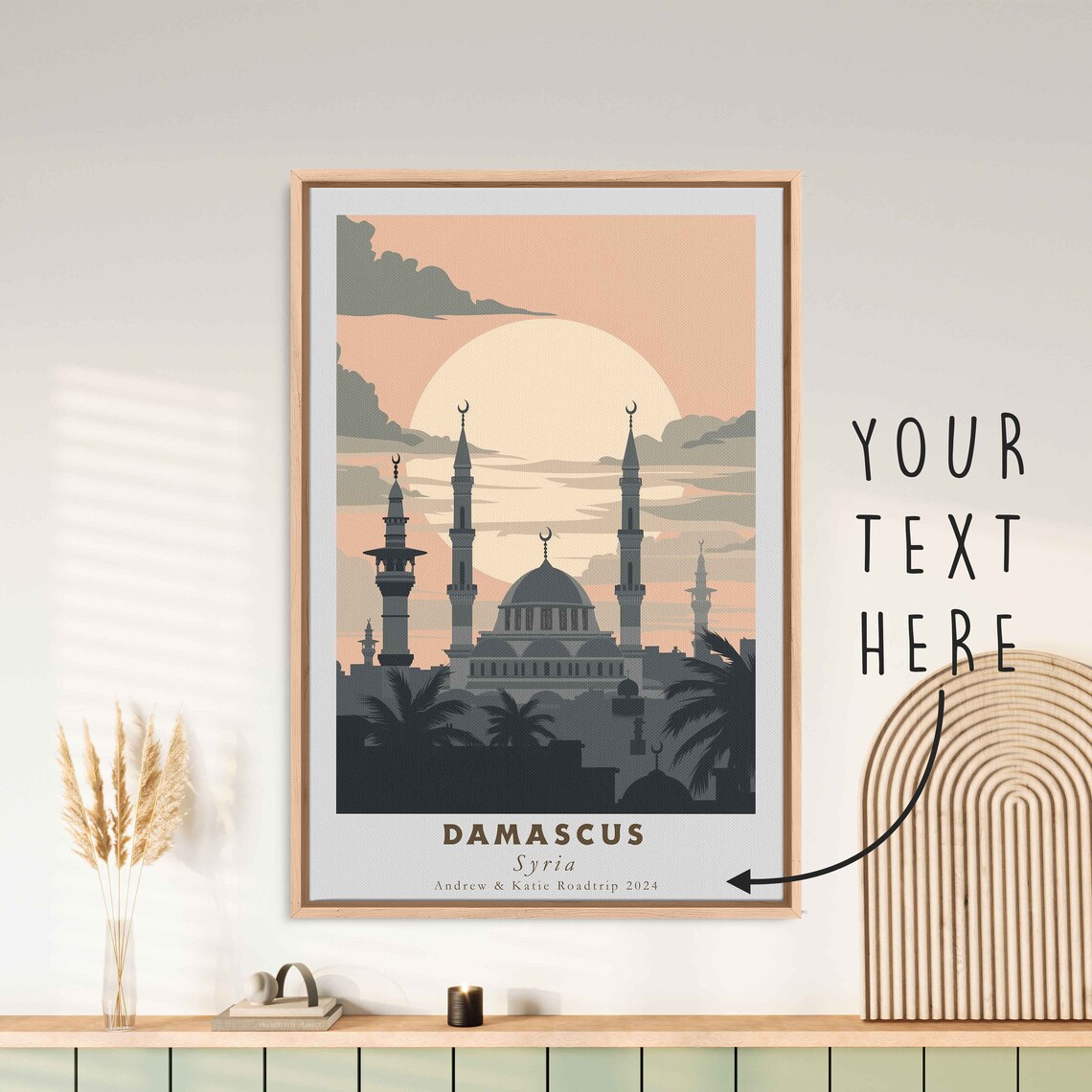 Damascus Syria Mosque Minarets Silhouette Sunset Travel Poster - Image 3