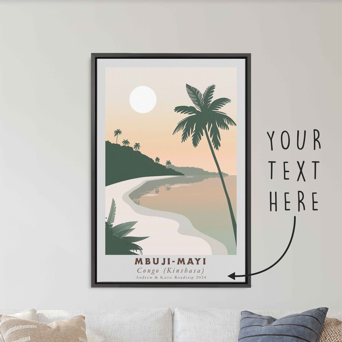 Mbuji Mayi Congo Tropical Beach Palm Sea Sunset Travel Poster - Image 3