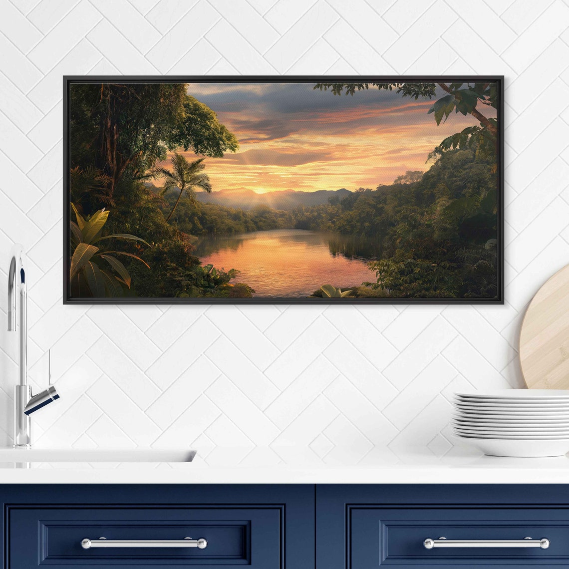 Rainforest At Sunset Panoramic Shot Wall Art Print Lush Jungle Lake Landscape Tropical Climate Nature Poster Ready To Hang - Image 3
