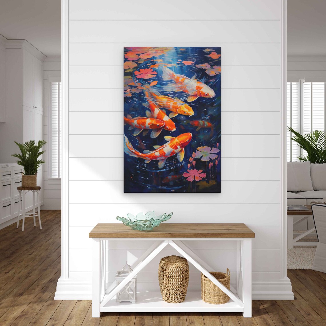 Koi Fish Pond Wall Art Painting Print Framed Ready To Hang - Image 3