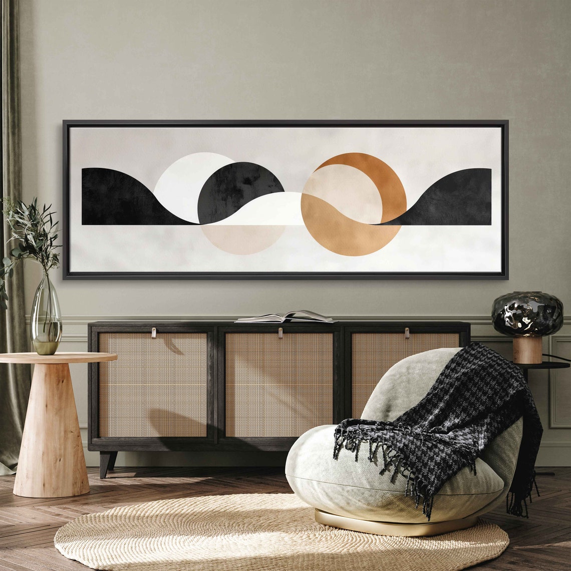 Abstract Sun And Moon Over Ocean Waves Minimalist Boho Art Print