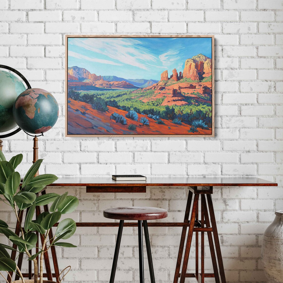 Sedona Arizona Red Rock Buttes Valley Green Brush Agave Art Poster - Image 2