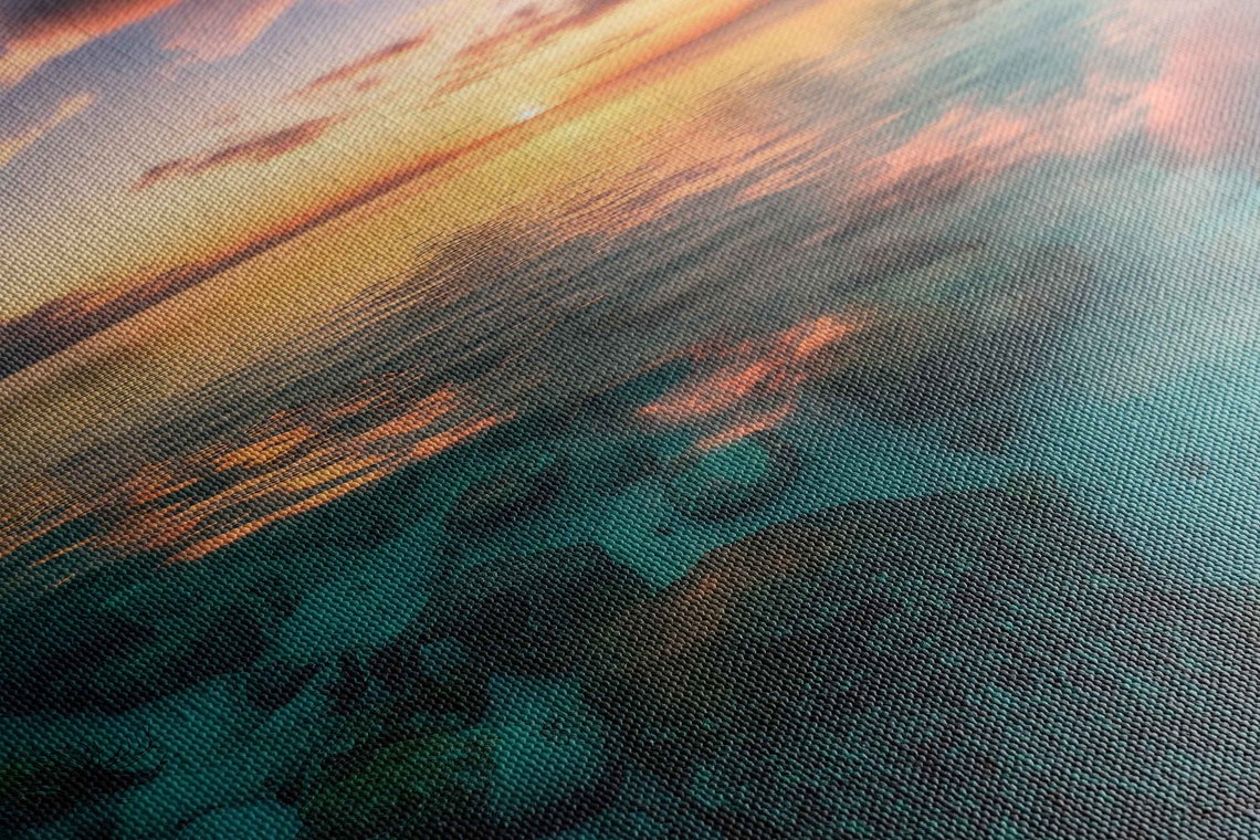 Ocean Sunset Over Crystal Clear Turquoise Water Rocky Shore Poster - Image 2