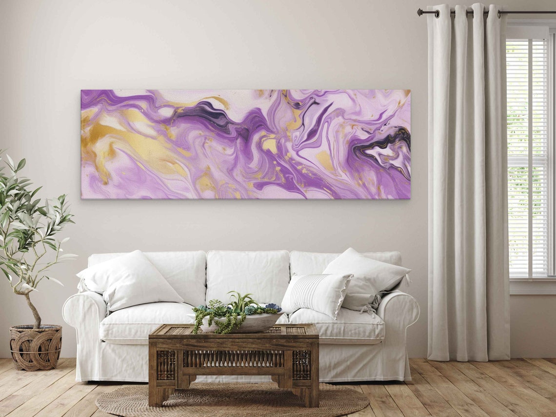 Vibrant Purple Gold Panoramic Marble Swirl Abstract Wall Art Poster - Image 3