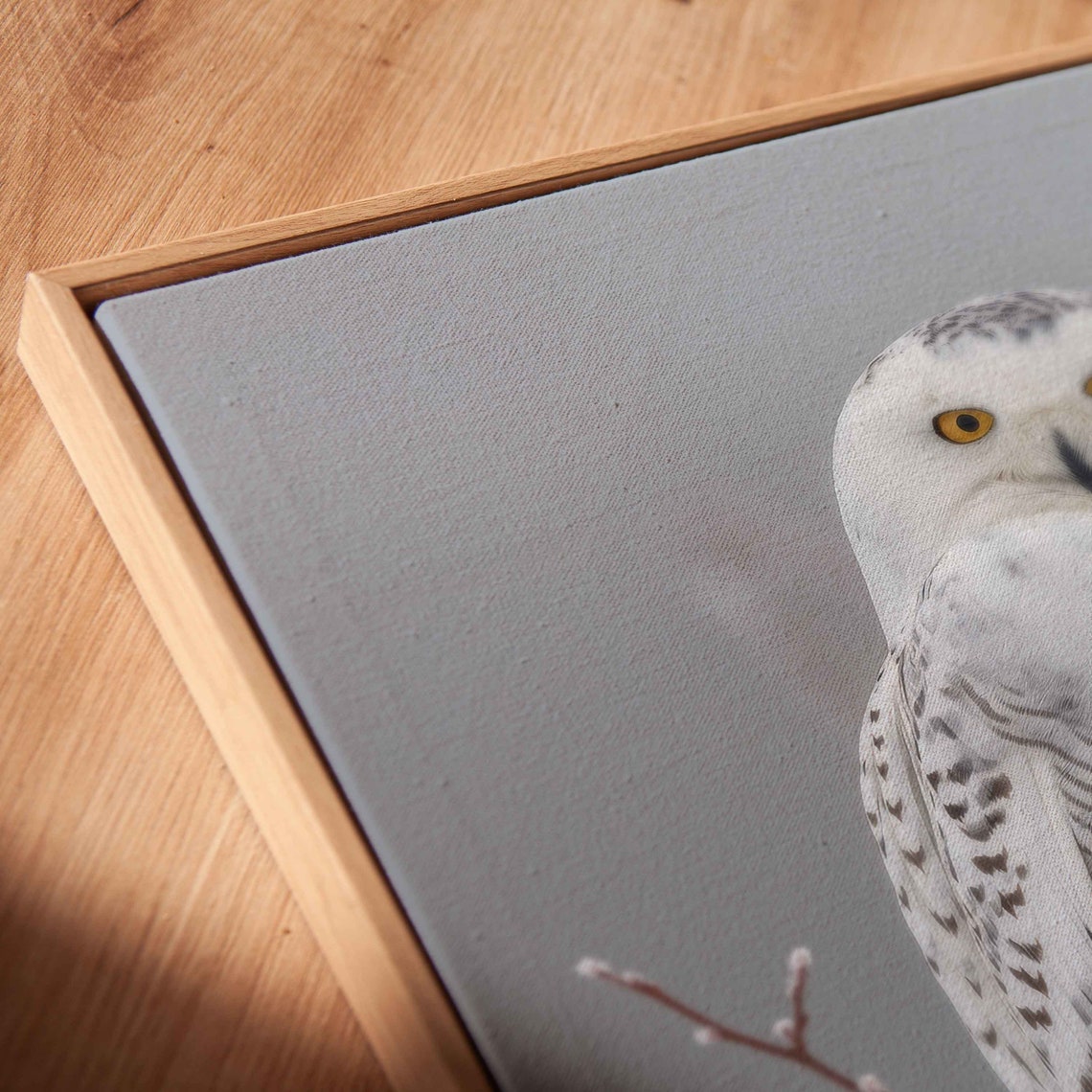 Snowy Owl Perched On Winter Branch Vivid Wildlife Photography Wall Art - Image 2