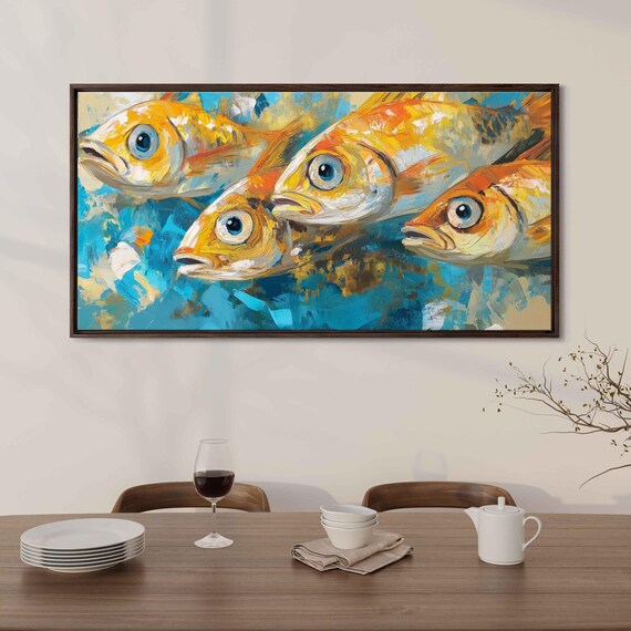 Curious Saltwater Fish Wall Art Print Vibrant Acrylic Painting Abstract Ocean Scene