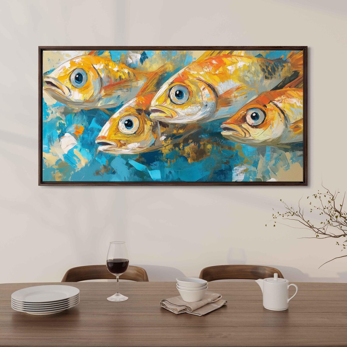Curious Saltwater Fish Wall Art Print Vibrant Acrylic Painting Abstract Ocean Scene
