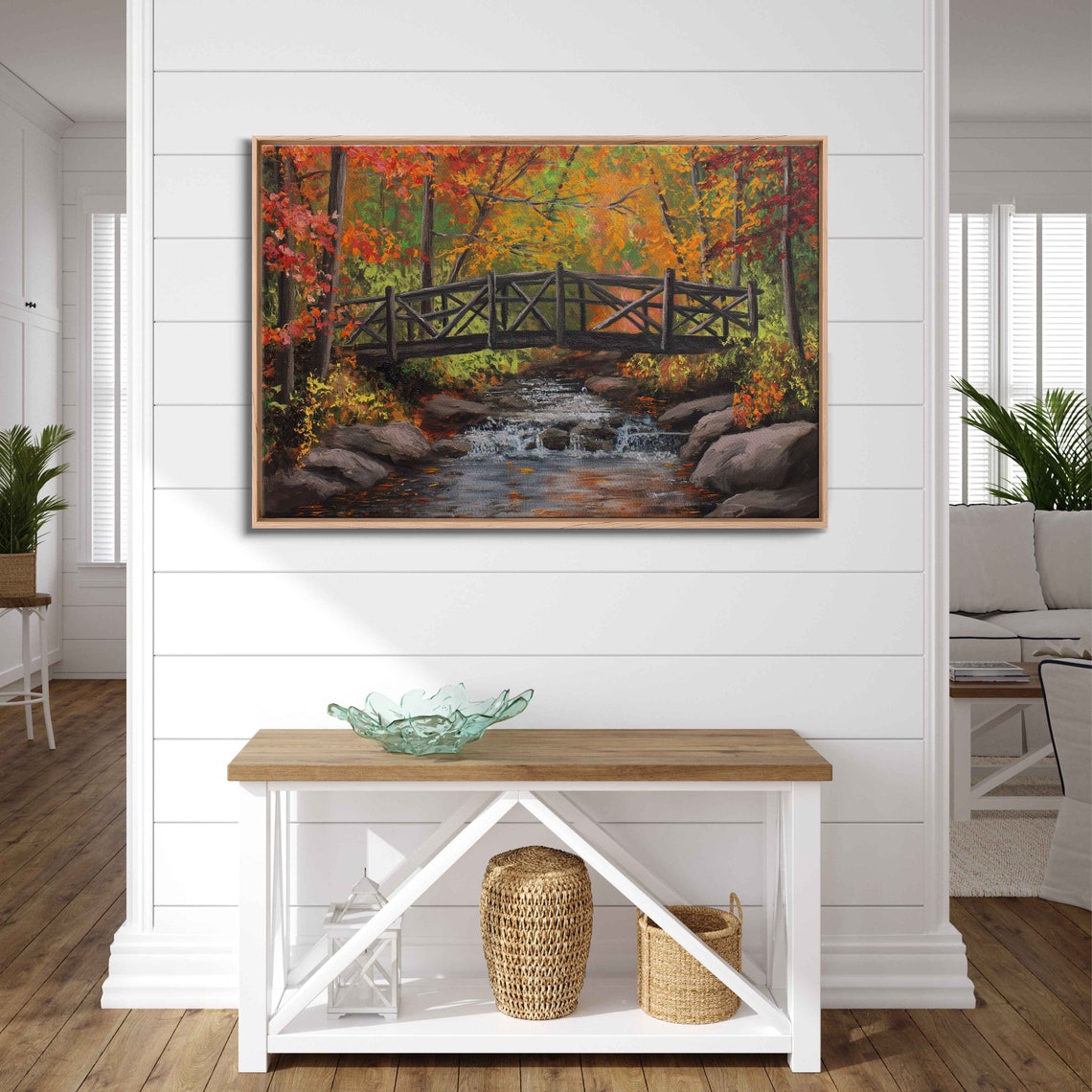 Rustic Wooden Footbridge Over Rocky Stream In Autumn Forest Art Poster - Image 3
