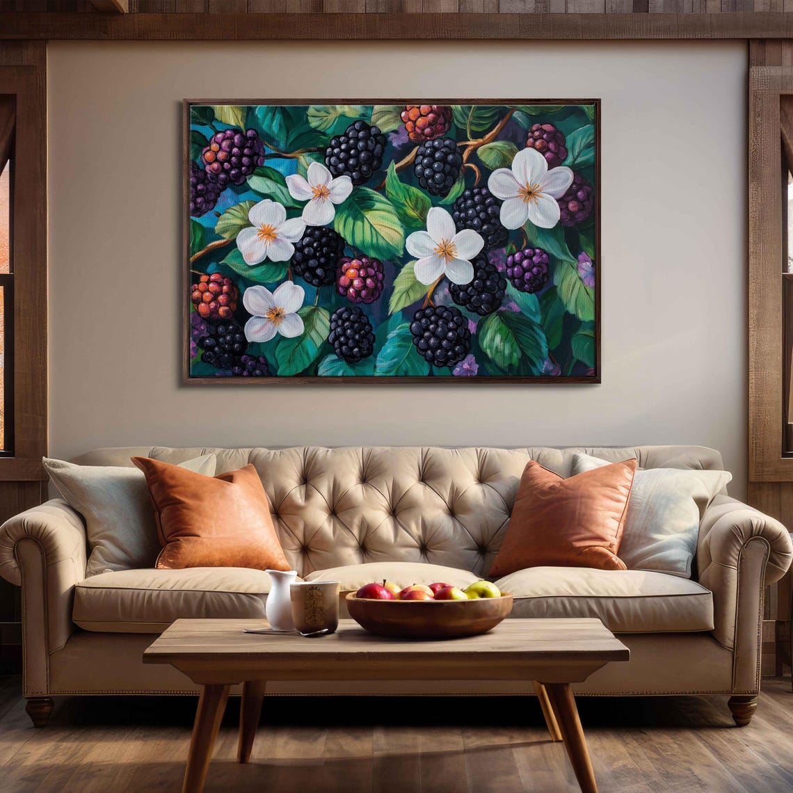 Fresh Blackberries Blossoms Botanical Painting Kitchen Fruit Wall Art - Image 3