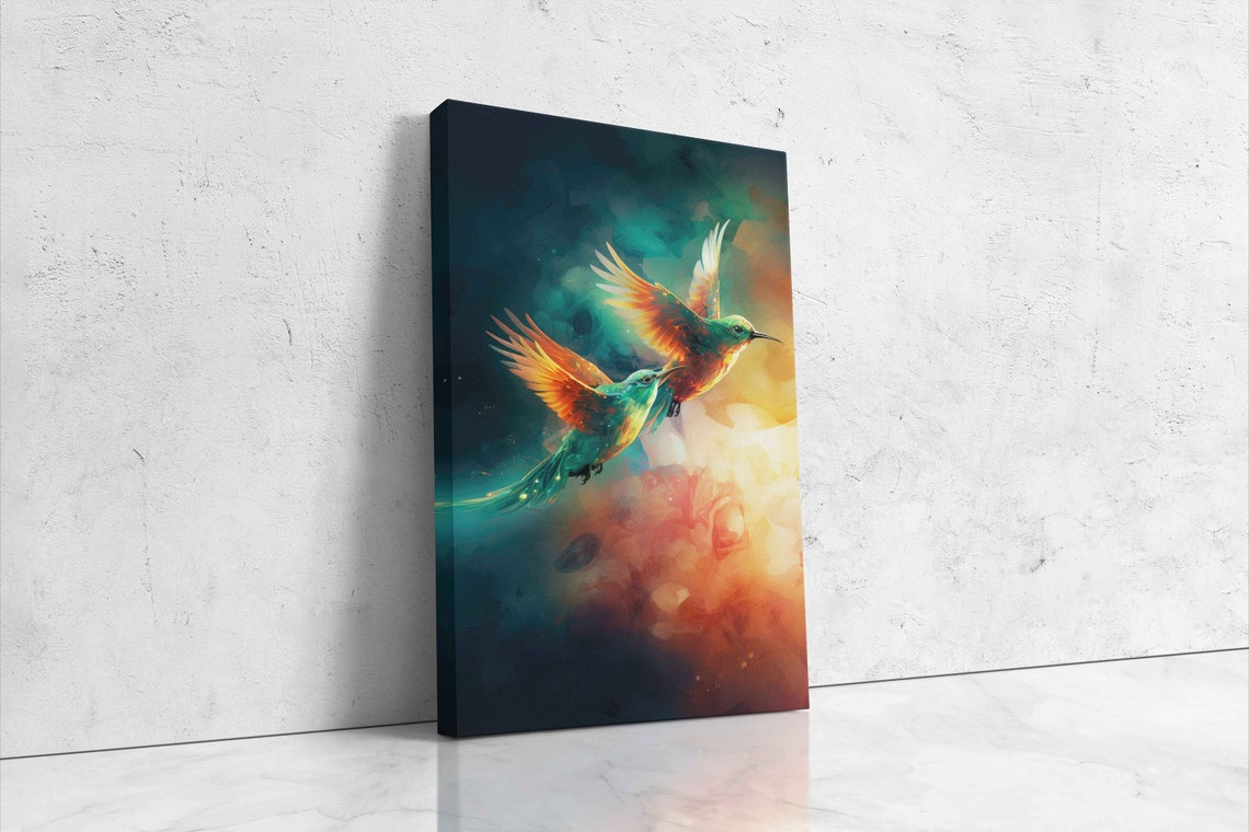 Hummingbird Couple Flying Together Colorful Wings Wildlife Poster - Image 4