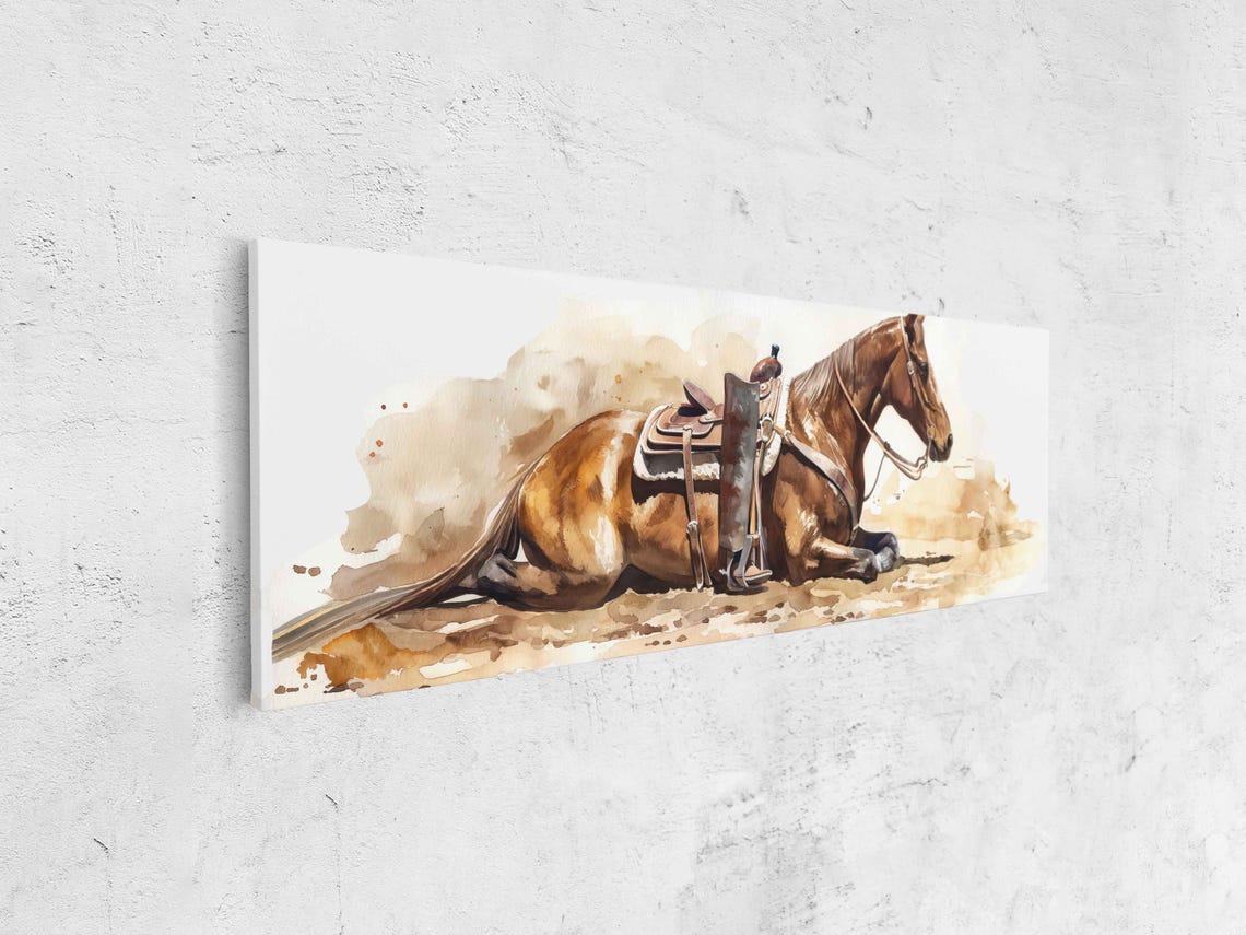 Resting Saddled Horse Cowboy Boots Watercolor Western Wall Poster - Image 4