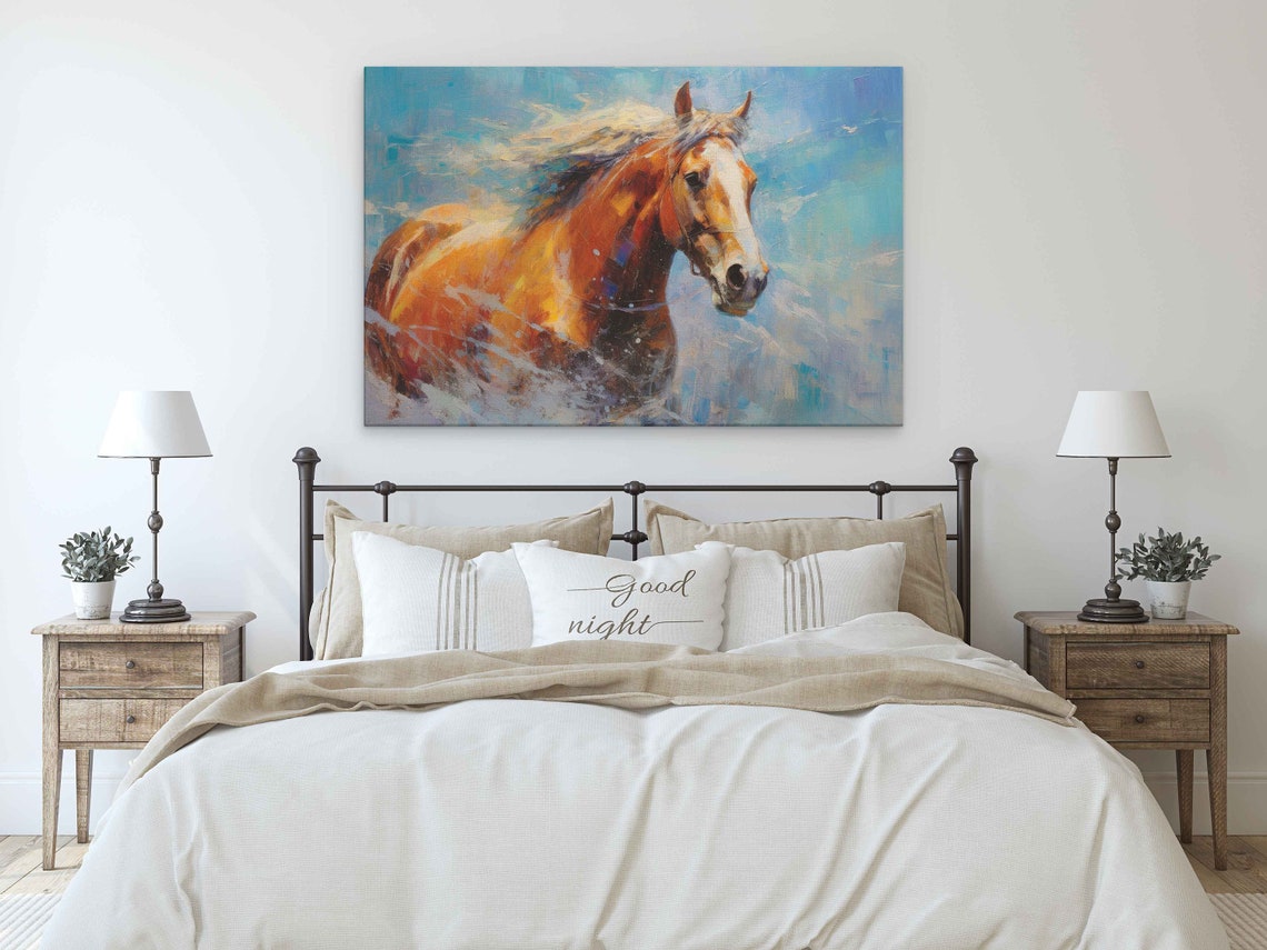Chestnut Horse Closeup Blue Abstract Splash Equine Art Print - Image 3