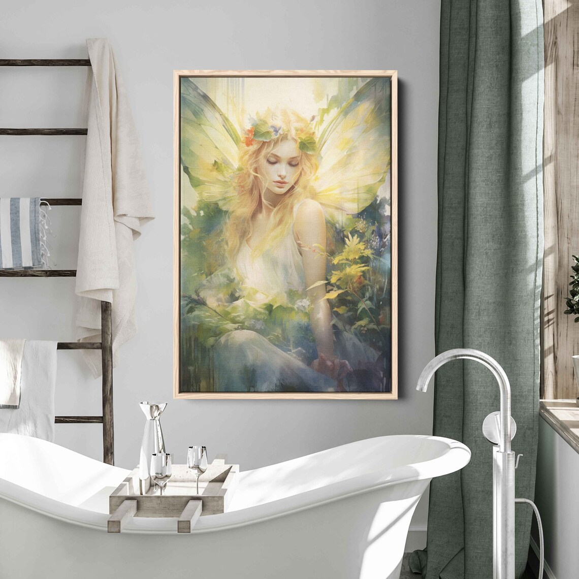 Radiant Golden Watercolor Angel Fairy With Wings Among Flowers Poster