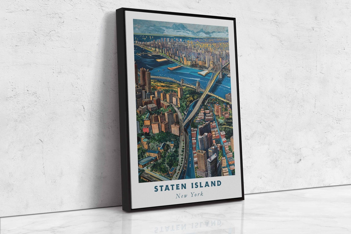 Staten Island New York Bridge Harbor Aerial View Skyline Travel Poster - Image 2