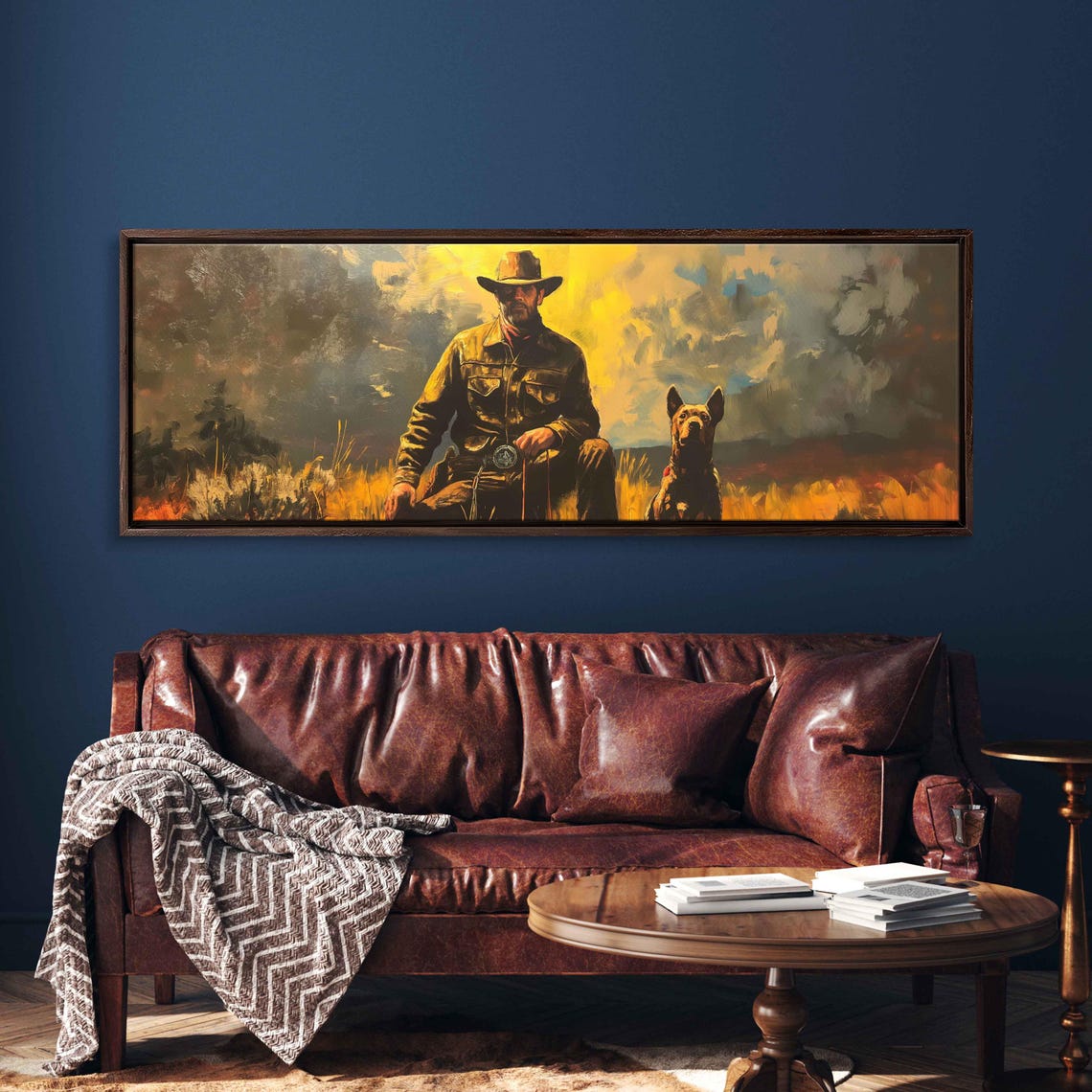 Vintage Cowboy With Loyal Dog Golden Prairie Sunset Wall Poster