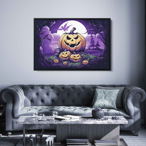Halloween Jack O Lantern Pumpkins Spooky Full Moon Night Scene Poster
