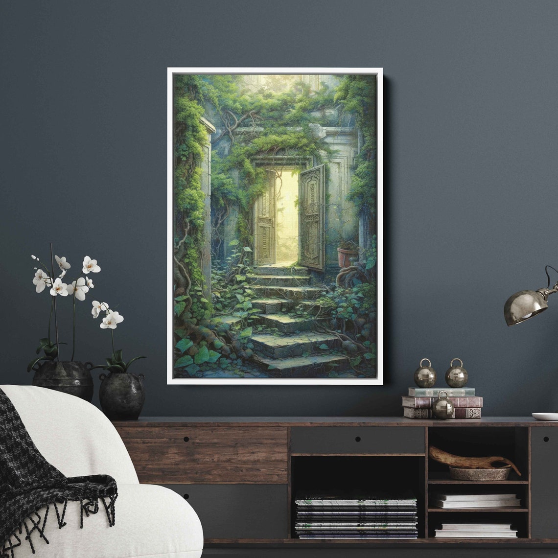 Enchanted Door Ivy Covered Stone Ruins Glowing Forest Art Print - Image 3
