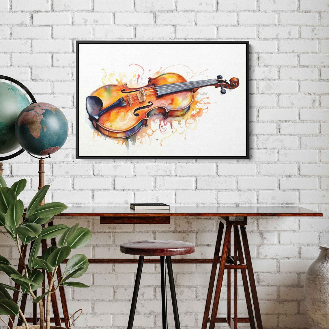 Watercolor Violin Horizontal Colorful Splash Music Lover Instrument Art