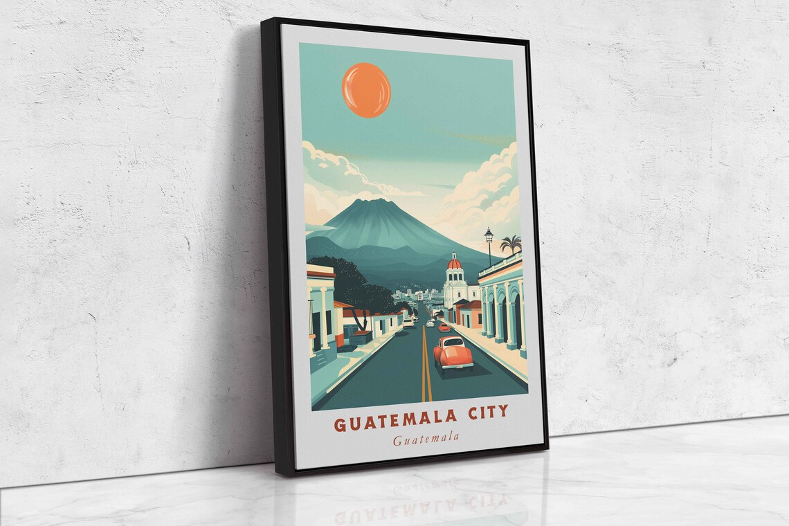 Guatemala City Guatemala Volcano Street Colonial Town Travel Poster - Image 2