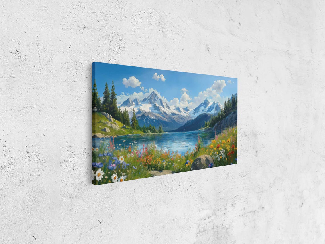 Snow Capped Peaks Alpine Lake Wildflower Meadow Sunny Poster - Image 4