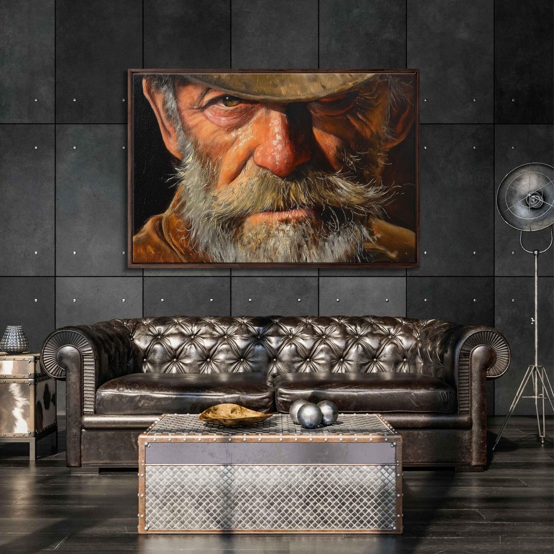 Weathered Old Cowboy Face Closeup Warm Light Portrait Poster - Image 3