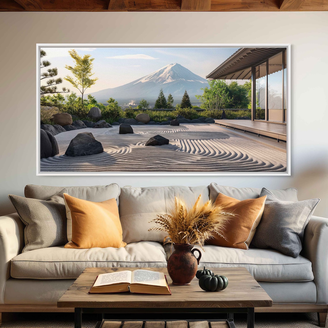 Japanese Zen Garden Overlooking Mount Fuji Art Print - Image 2