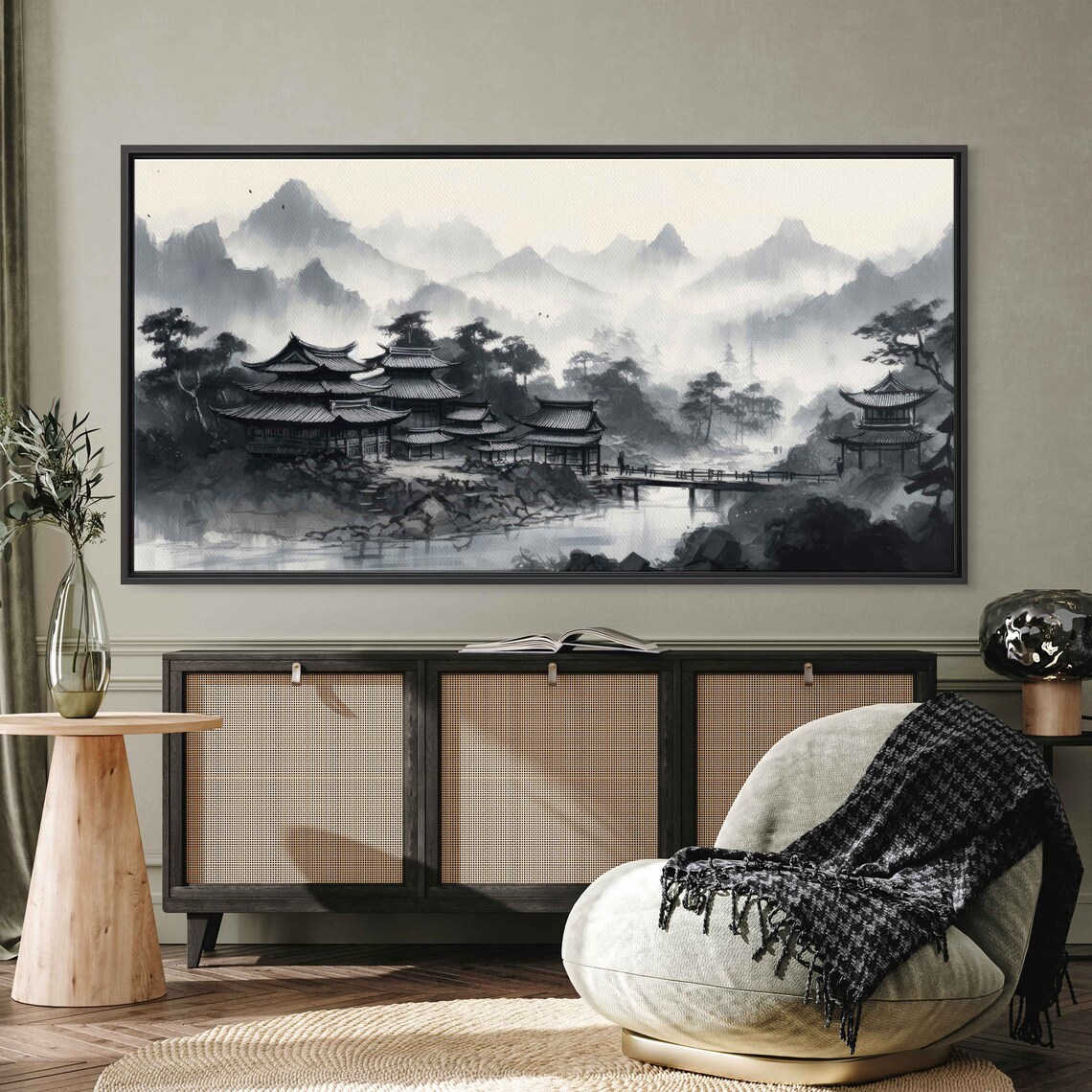 Japanese Ink Wash Monochrome Painting Art Print