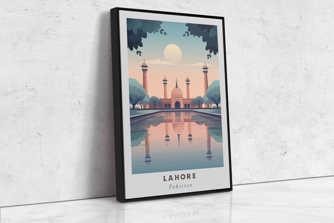 Lahore Pakistan Badshahi Mosque Reflection Minimalist Travel Poster - Image 2