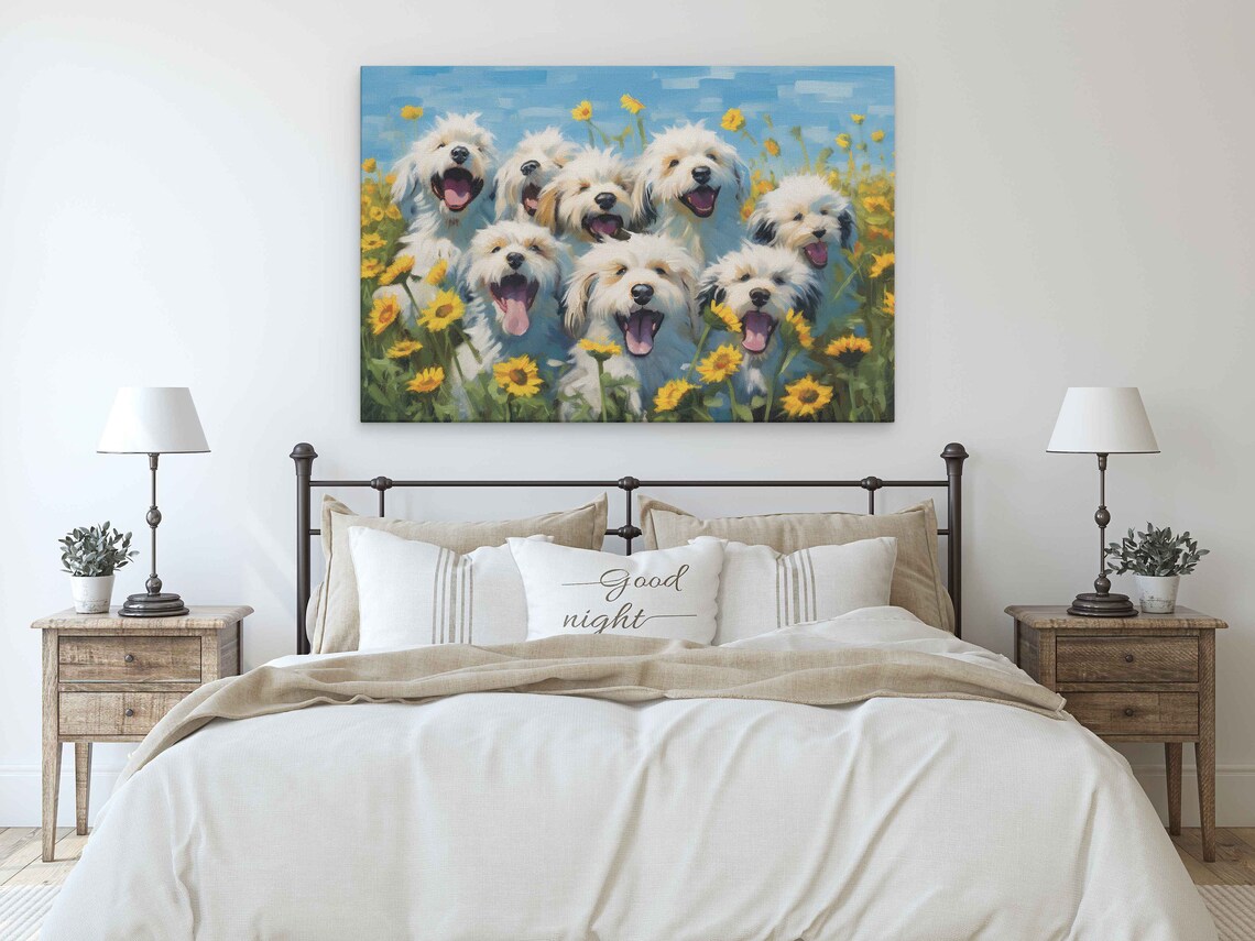 Smiling White Dogs Among Sunflowers Happy Canine Painting Poster - Image 3