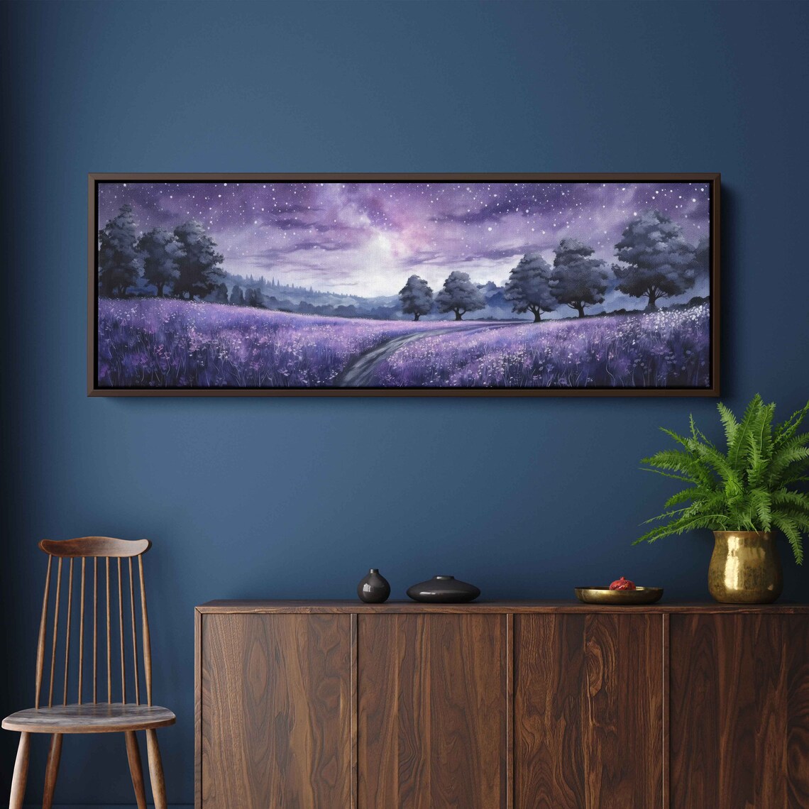 Lavender Field Milky Way Starry Night Sky Panoramic Landscape Wall Art Poster - Image 2