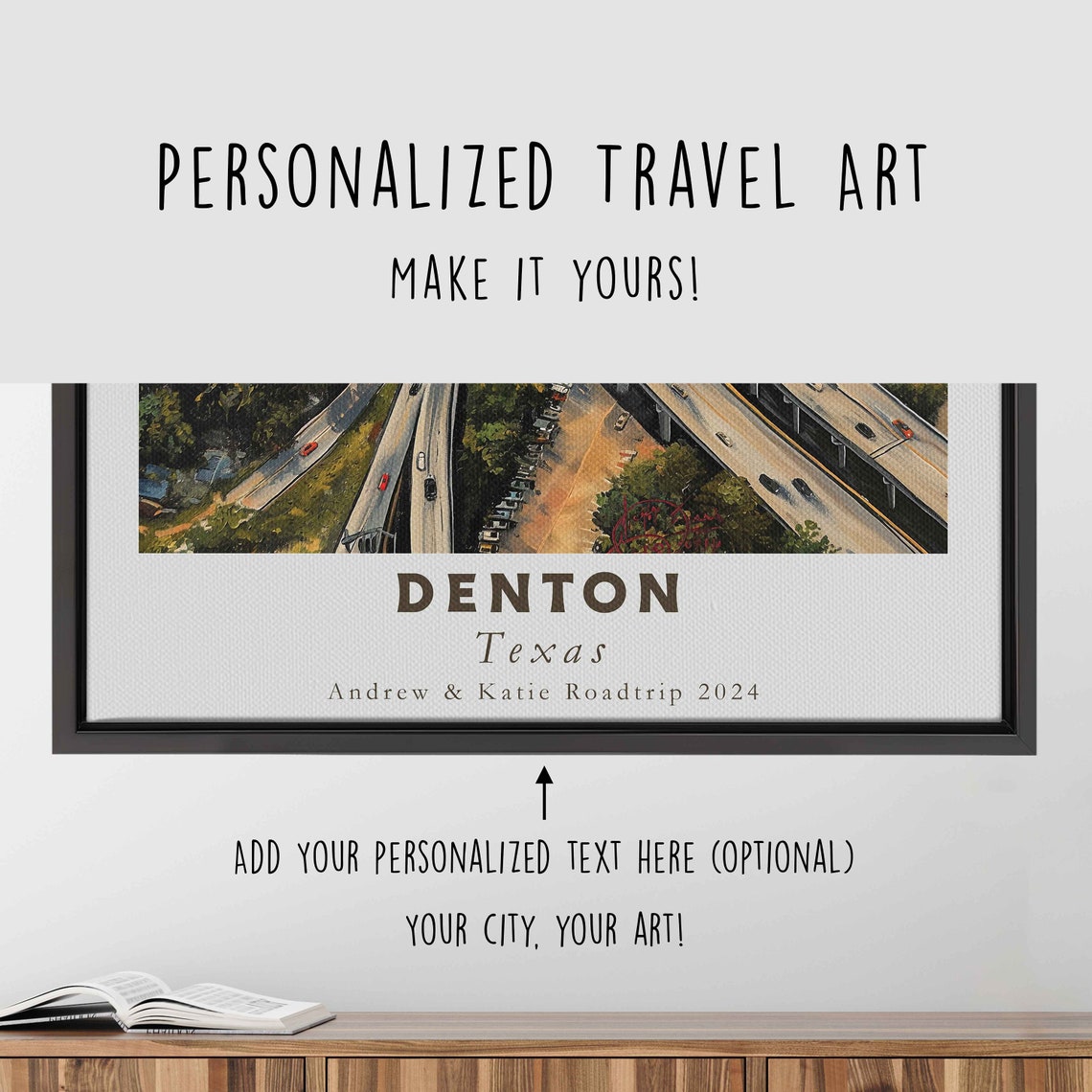 Denton Texas Highway Interchange Aerial Cityscape Travel Poster - Image 4