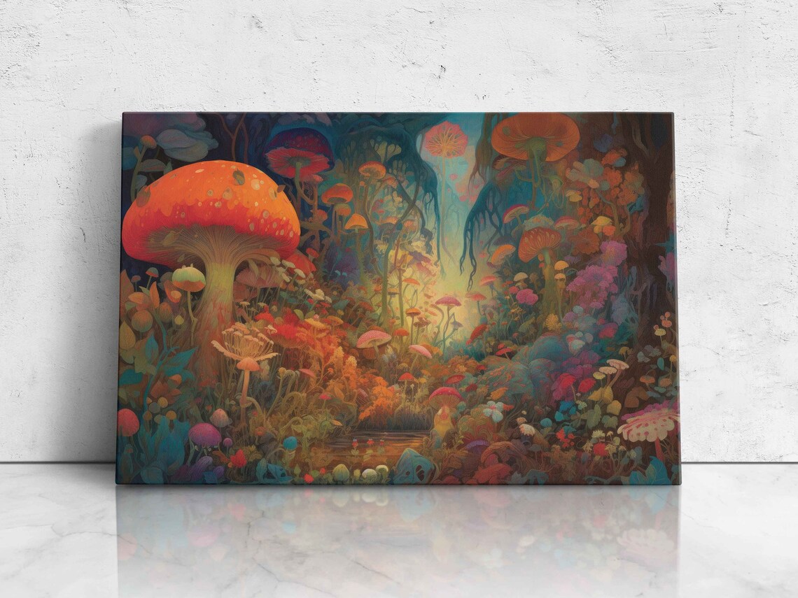 Trippy Mushroom Forest Psychedelic Wall Art Print