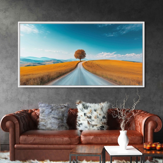 Deserted Road Under Blue Sky Wall Art Print Minimalist Landscape Nature Photography
