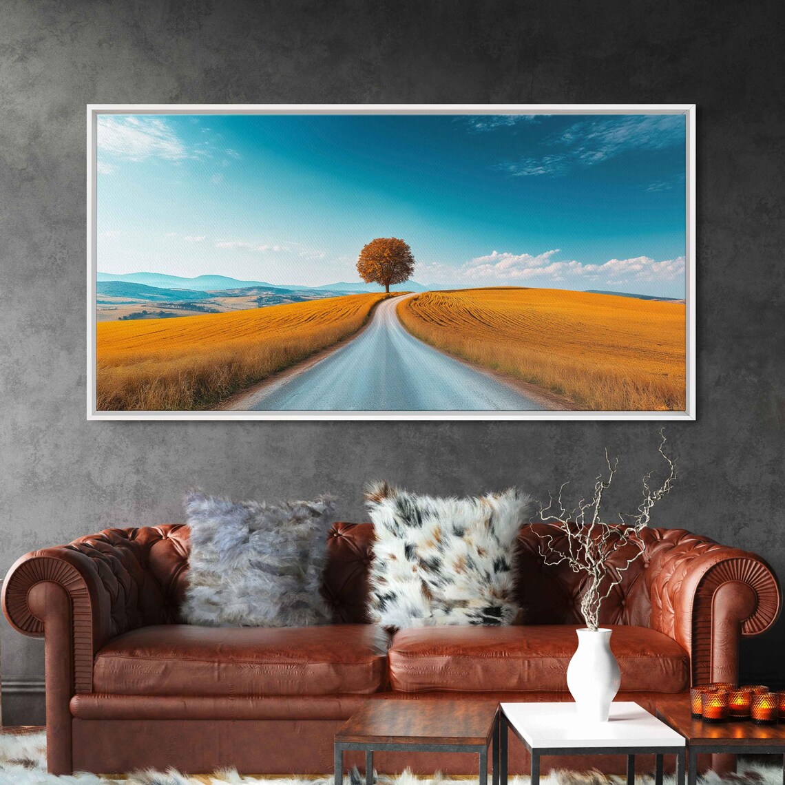 Deserted Road Under Blue Sky Wall Art Print Minimalist Landscape Nature Photography