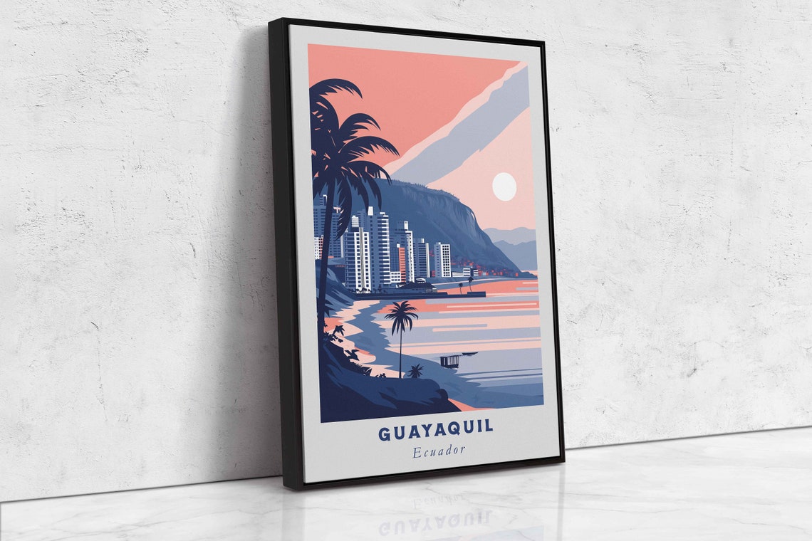 Guayaquil Ecuador Coastal Skyline Palm Trees Sunset Beach Poster - Image 2