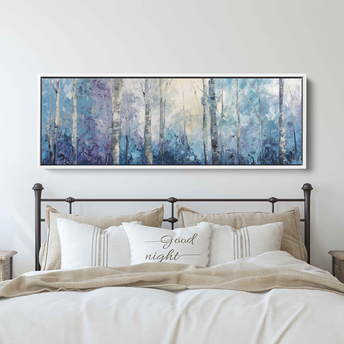 Birch Trees Lined Up Panoramic Acrylic Wall Art Print Impressionist Art Tiny Branches Gift For Naturalist Ready To Hang - Image 3