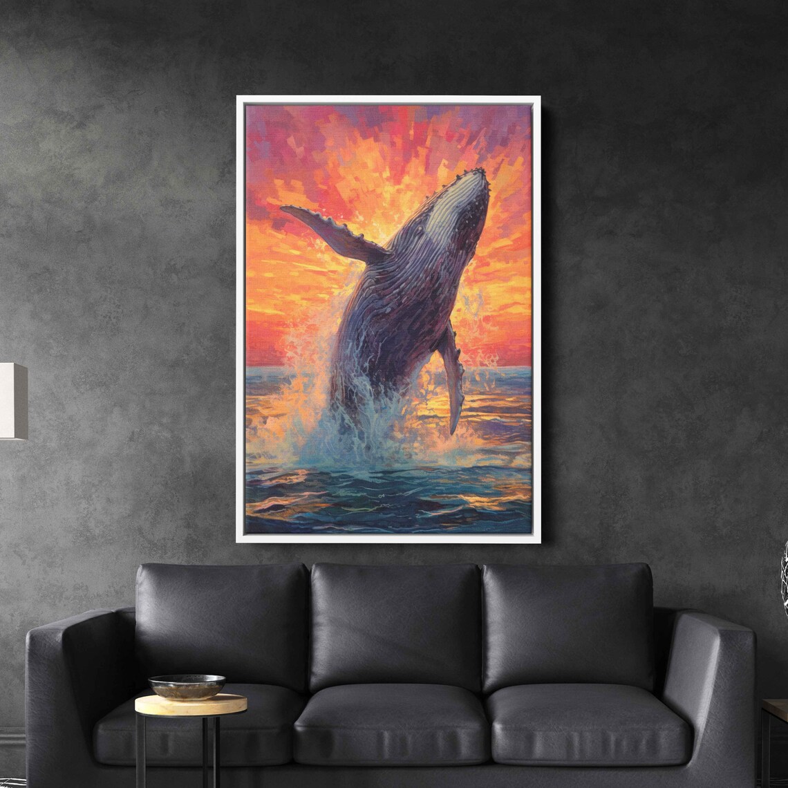 Whale Breaching At Sunset Acrylic Painting Reproduction Print Ready To Hang Ocean Wall Art - Image 3