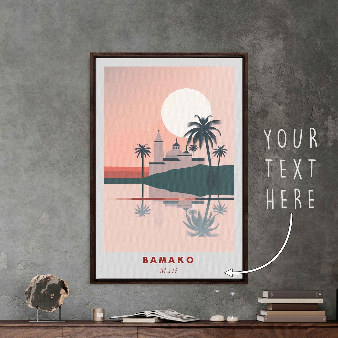 Bamako Mali Palm Trees Sunset Reflection Retro Travel Poster