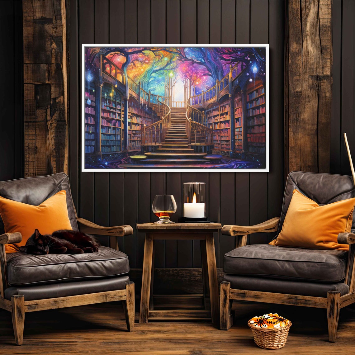 Staircase In Treehouse Library Painting Framed Print Ready To Hang - Image 3