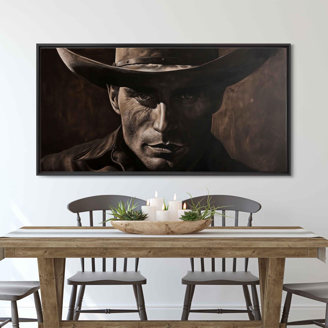Sepia Tone Cowboy Portrait In Deep Shadow Realistic Western Poster - Image 3