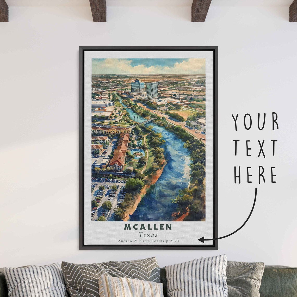 McAllen Texas Aerial Downtown River View Sunny Day Travel Poster - Image 3