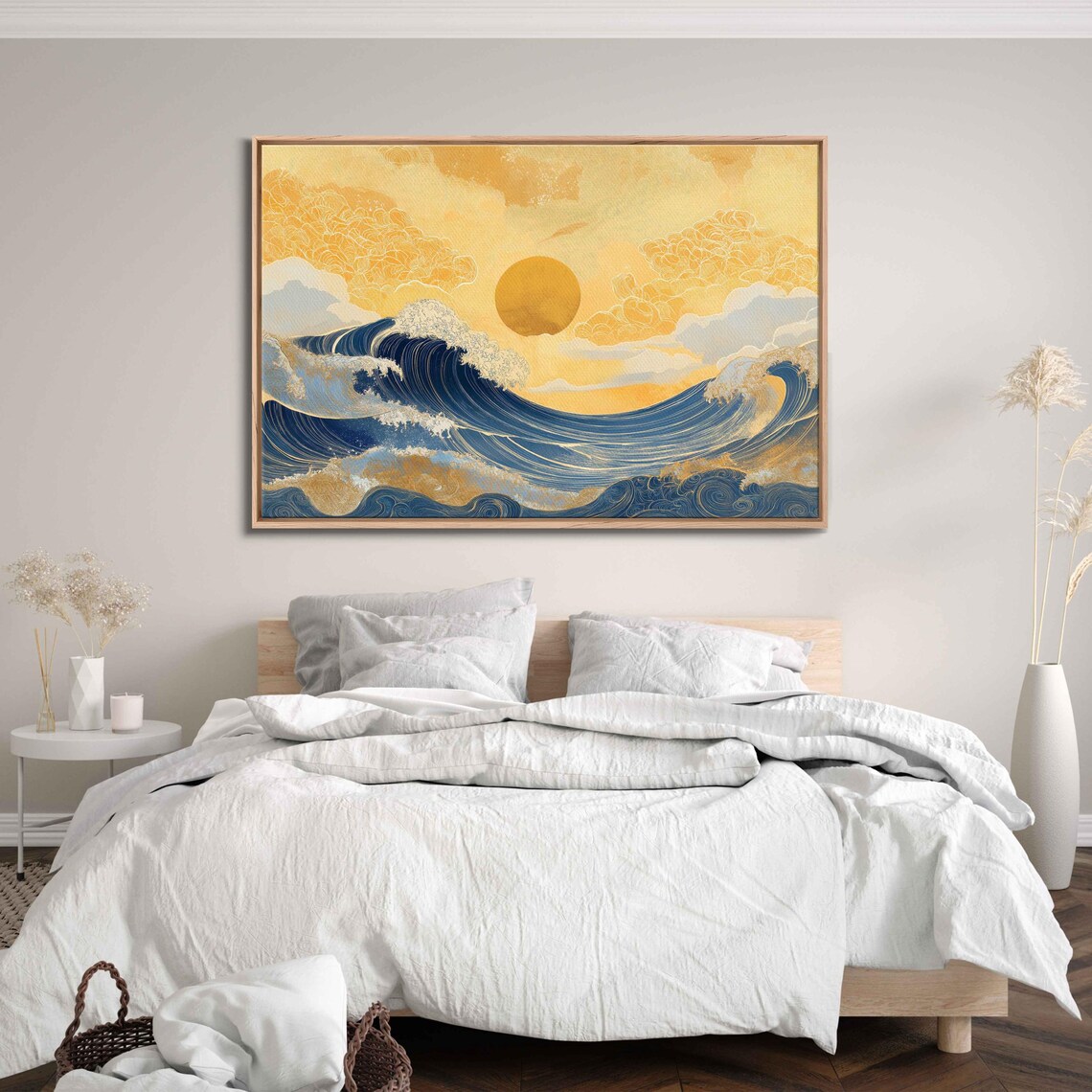 Surfers Riding Waves at Sunset Art Print