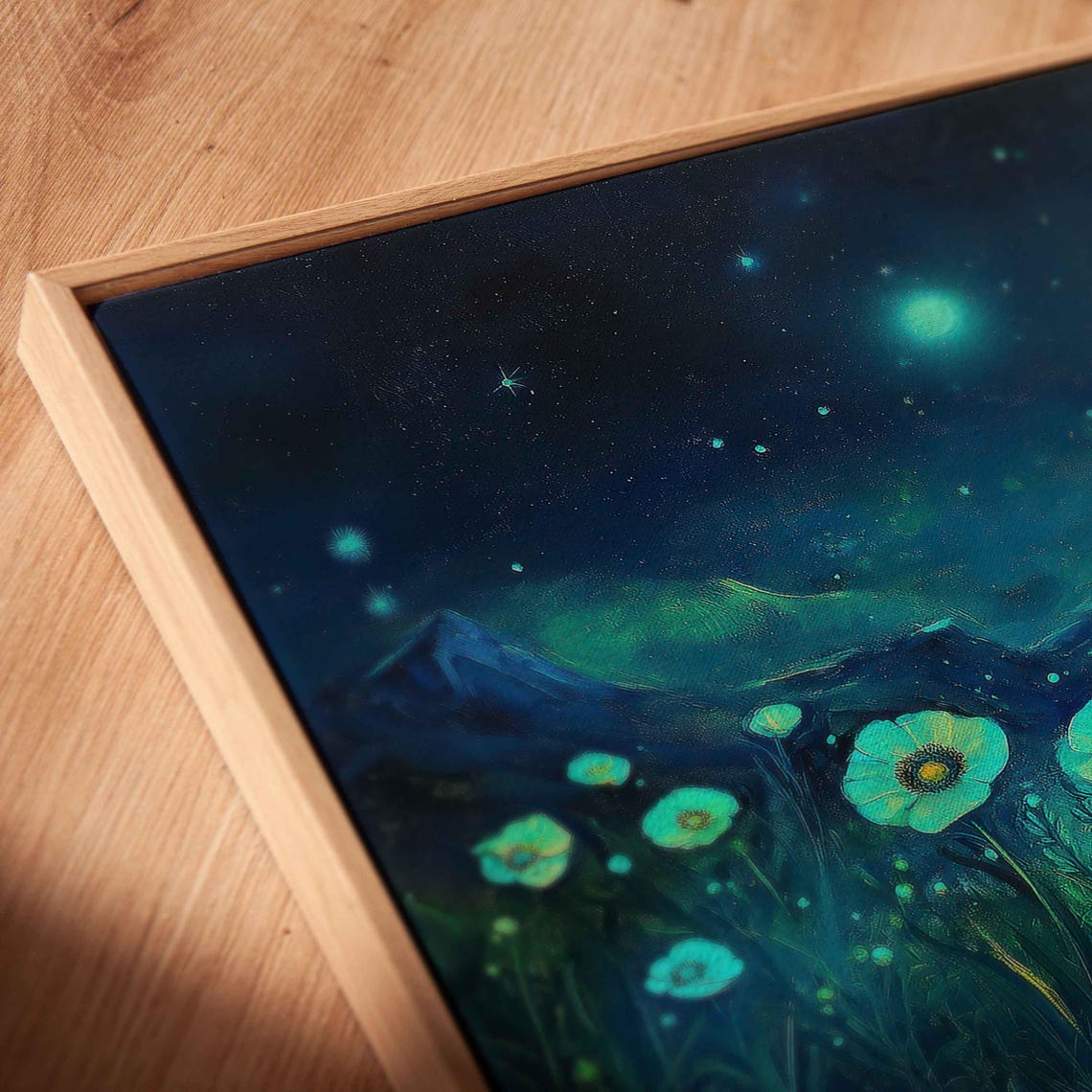 Glowing Green Flowers Starry Night Magical Meadow Dream Art Poster - Image 2
