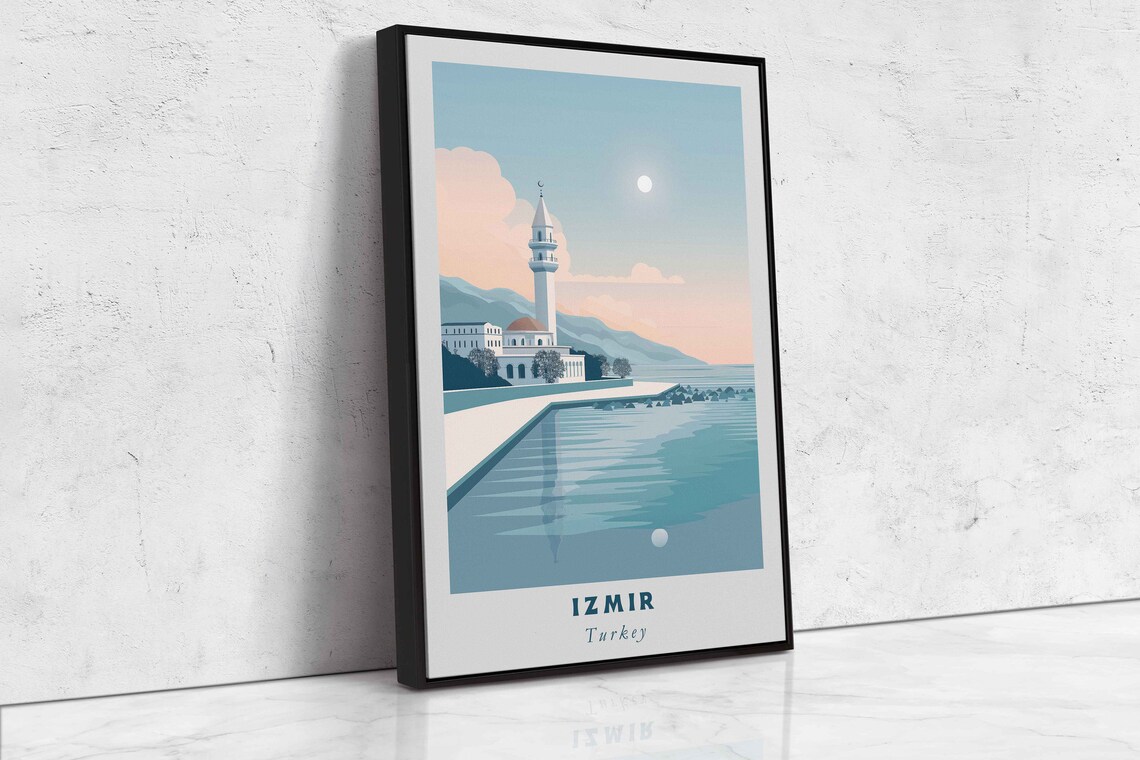Izmir Turkey Seaside Mosque Promenade Calm Morning Travel Poster - Image 2