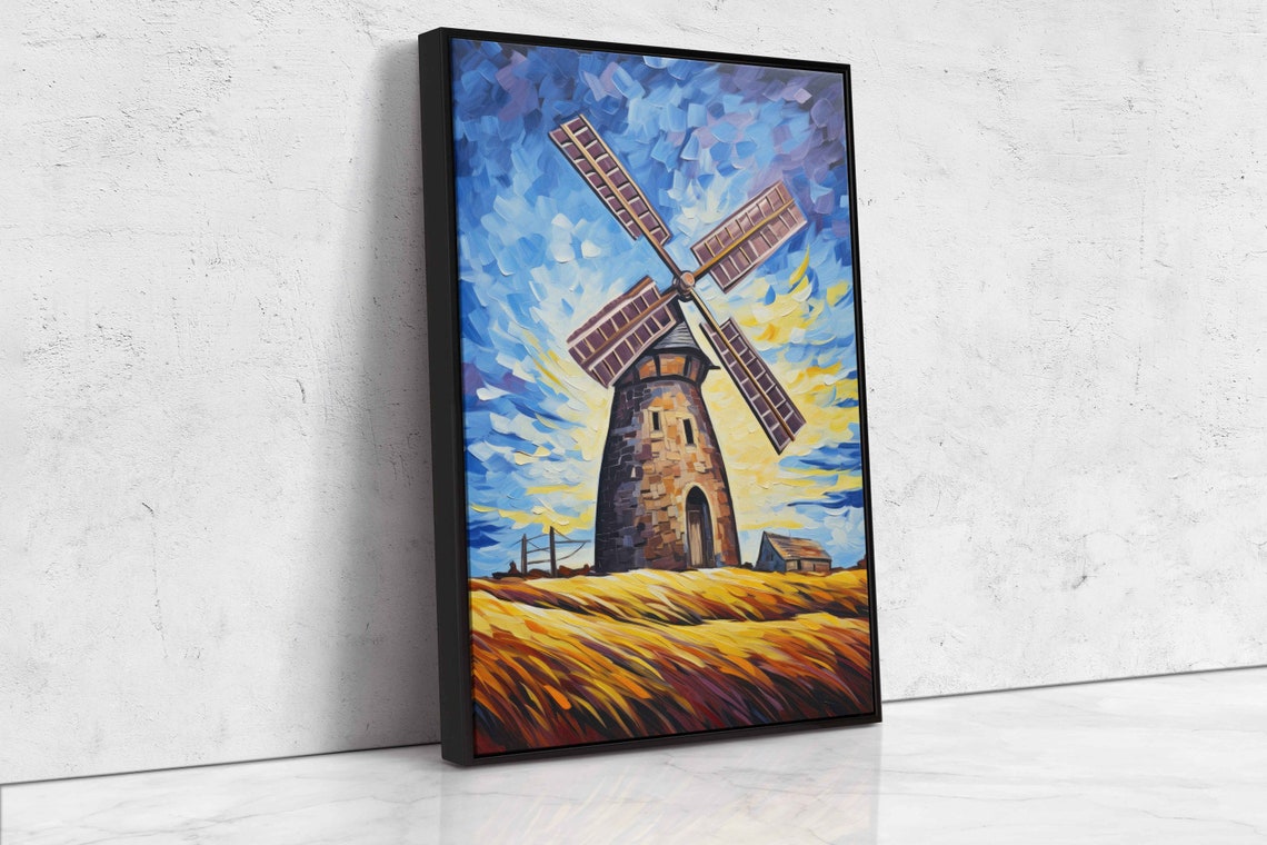 Stone Windmill Golden Field Palette Knife Impressionist Art Poster - Image 4