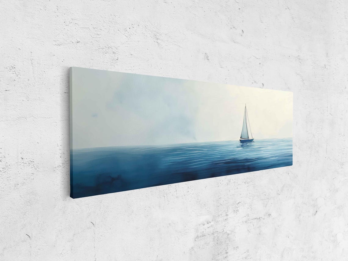 Lone Sailboat On Deep Blue Water Soft Watercolor Nautical Poster - Image 4