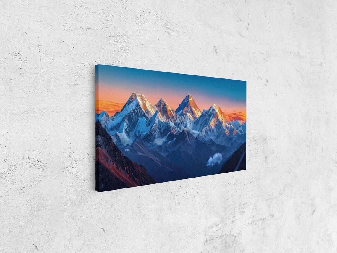 Himalayan Mountain Range Wall Art Print Panoramic Acrylic View Vibrant Blues And Warm Golds - Image 4