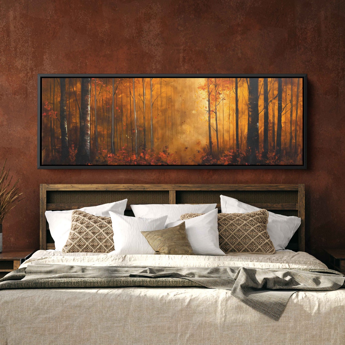 Golden Autumn Forest Sunset Glow Tall Trees Panoramic Landscape Poster - Image 2