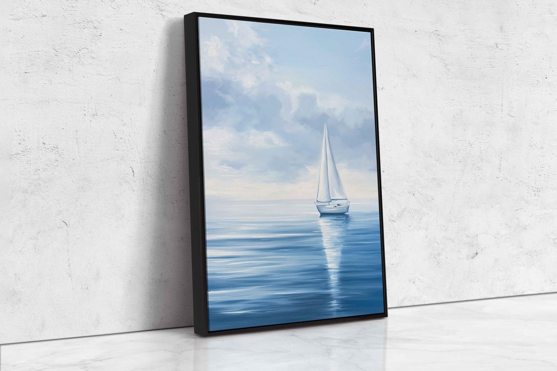 White Sailboat With Full Sails On Calm Blue Ocean Water Sailing Poster - Image 4